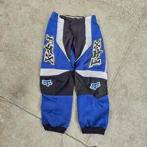 Vtg Y2k FOX RACING Multi Embossed Logo Colorblock Biker Motocross Pants Blue 29"